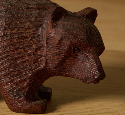 VINTAGE WOODEN BROWN BEAR FOLK ART SCULPTURE - LARGE