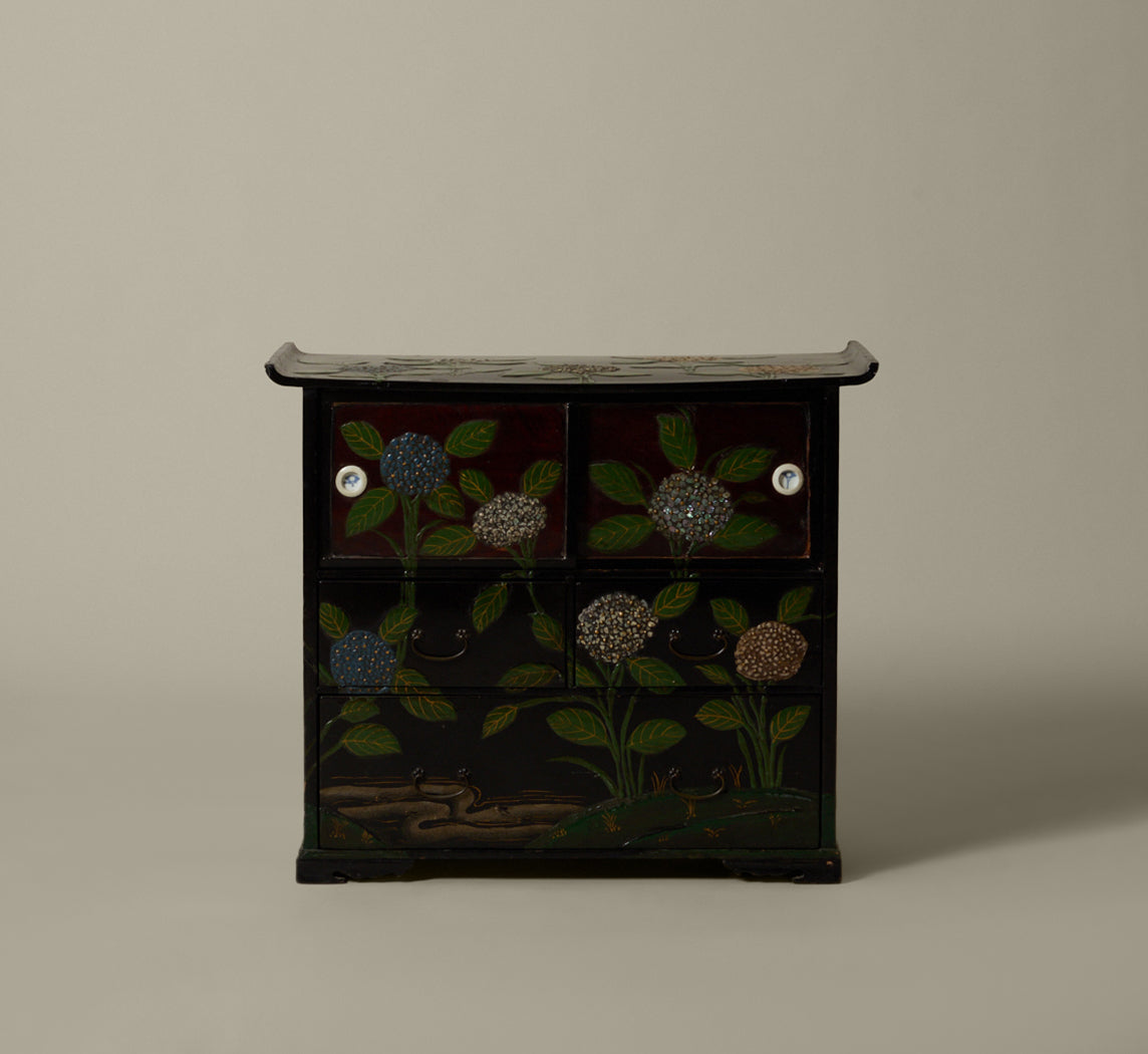HAND PAINTED WEDDING BOX WITH MOTHER OF PEARL ACCENT