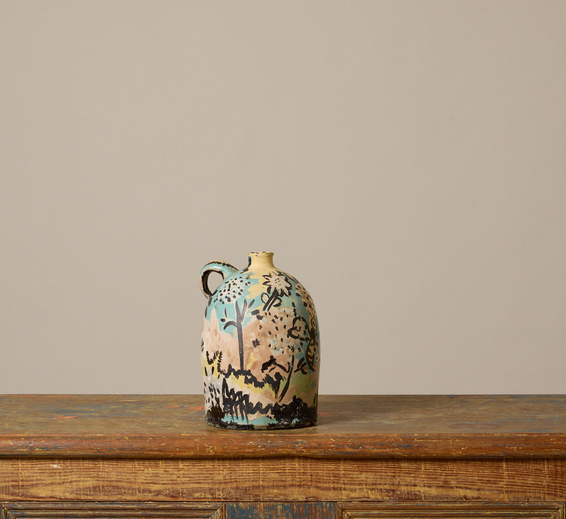 VINTAGE FOLK ART BIRDS AND BEES EARTHENWARE JUG