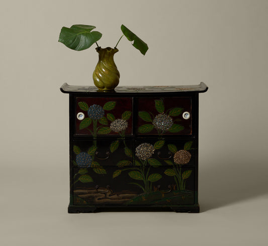 HAND PAINTED WEDDING BOX WITH MOTHER OF PEARL ACCENT