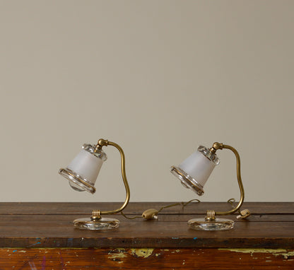 PAIR OF PETITE ITALIAN  GLASS AND BRASS BELL LAMPS