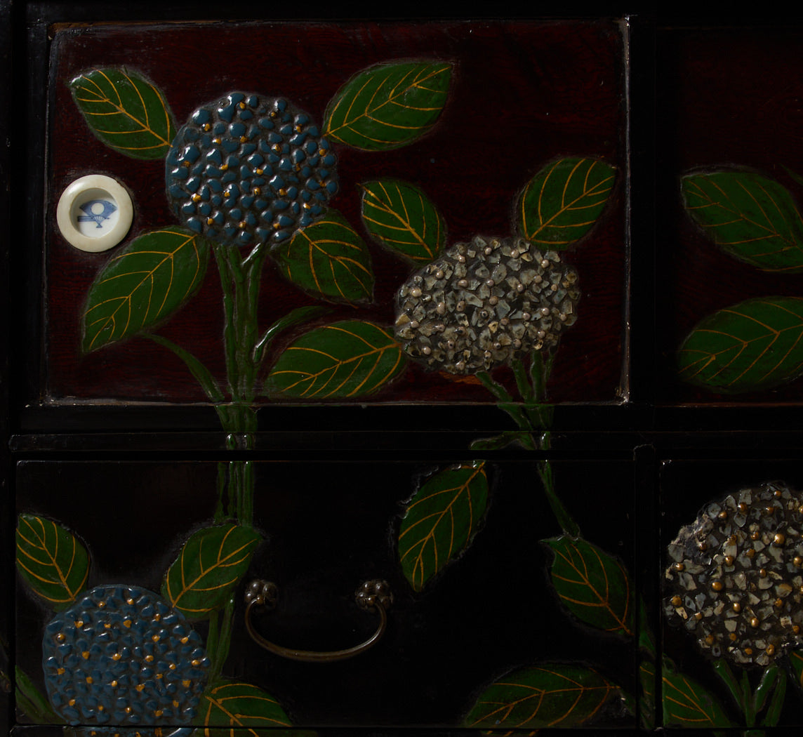 HAND PAINTED WEDDING BOX WITH MOTHER OF PEARL ACCENT