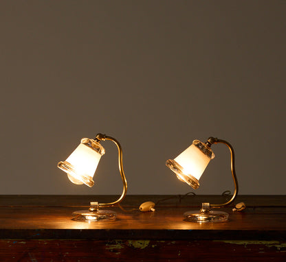 PAIR OF PETITE ITALIAN  GLASS AND BRASS BELL LAMPS