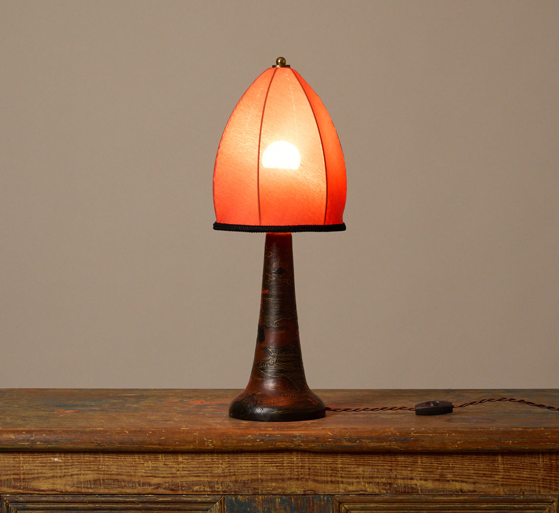 ART NOUVEAU CHINOISERIE WOOD TABLE LAMP, C. 1900