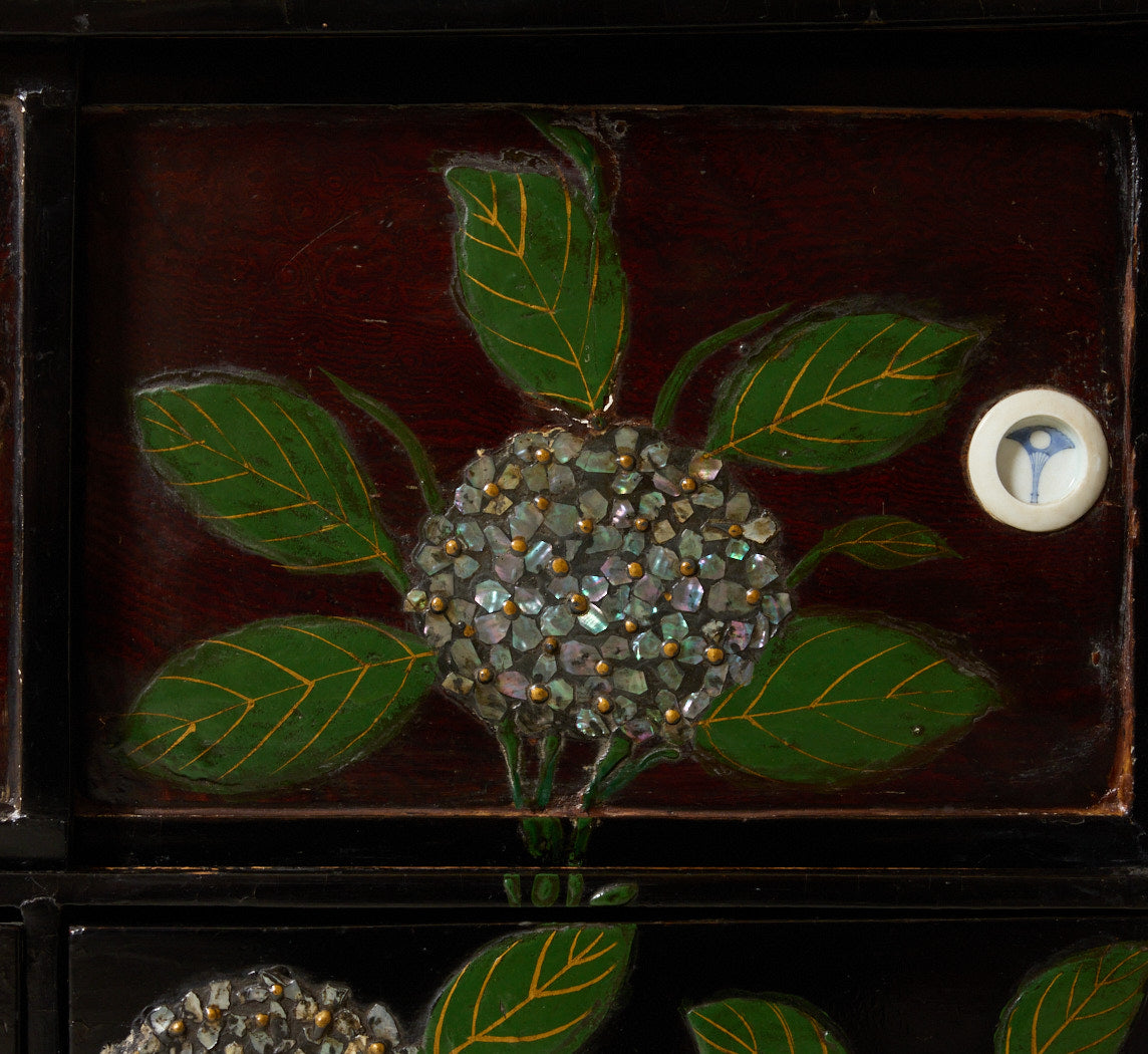 HAND PAINTED WEDDING BOX WITH MOTHER OF PEARL ACCENT