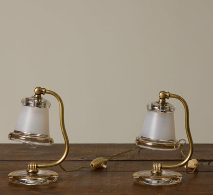 PAIR OF PETITE ITALIAN  GLASS AND BRASS BELL LAMPS