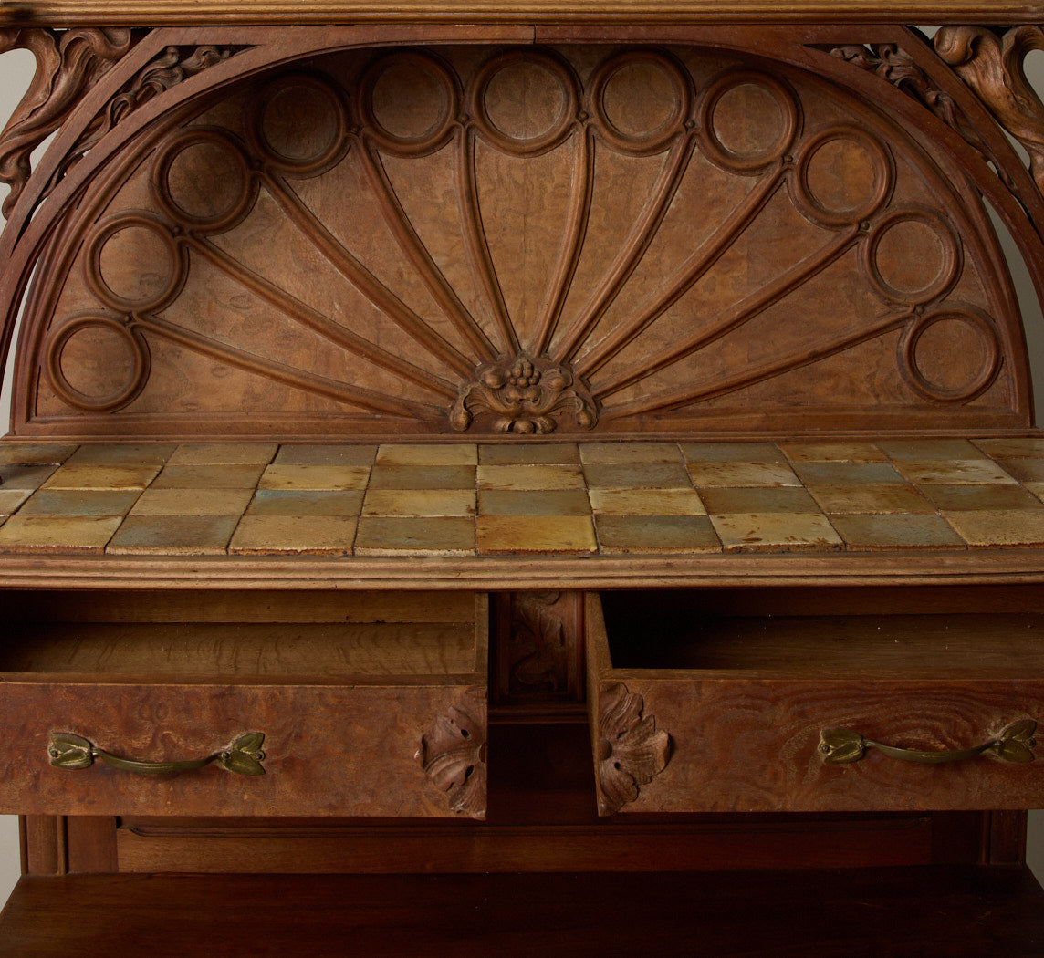 ANTIQUE FRENCH ART NOUVEAU OAK SIDEBOARD