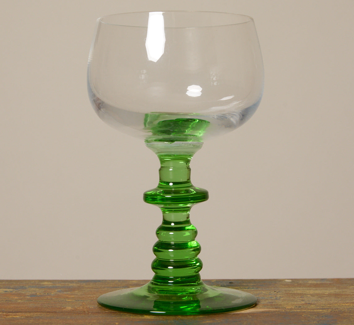 SET OF 6 VINTAGE FRENCH EMERALD STEM WINE GLASSES
