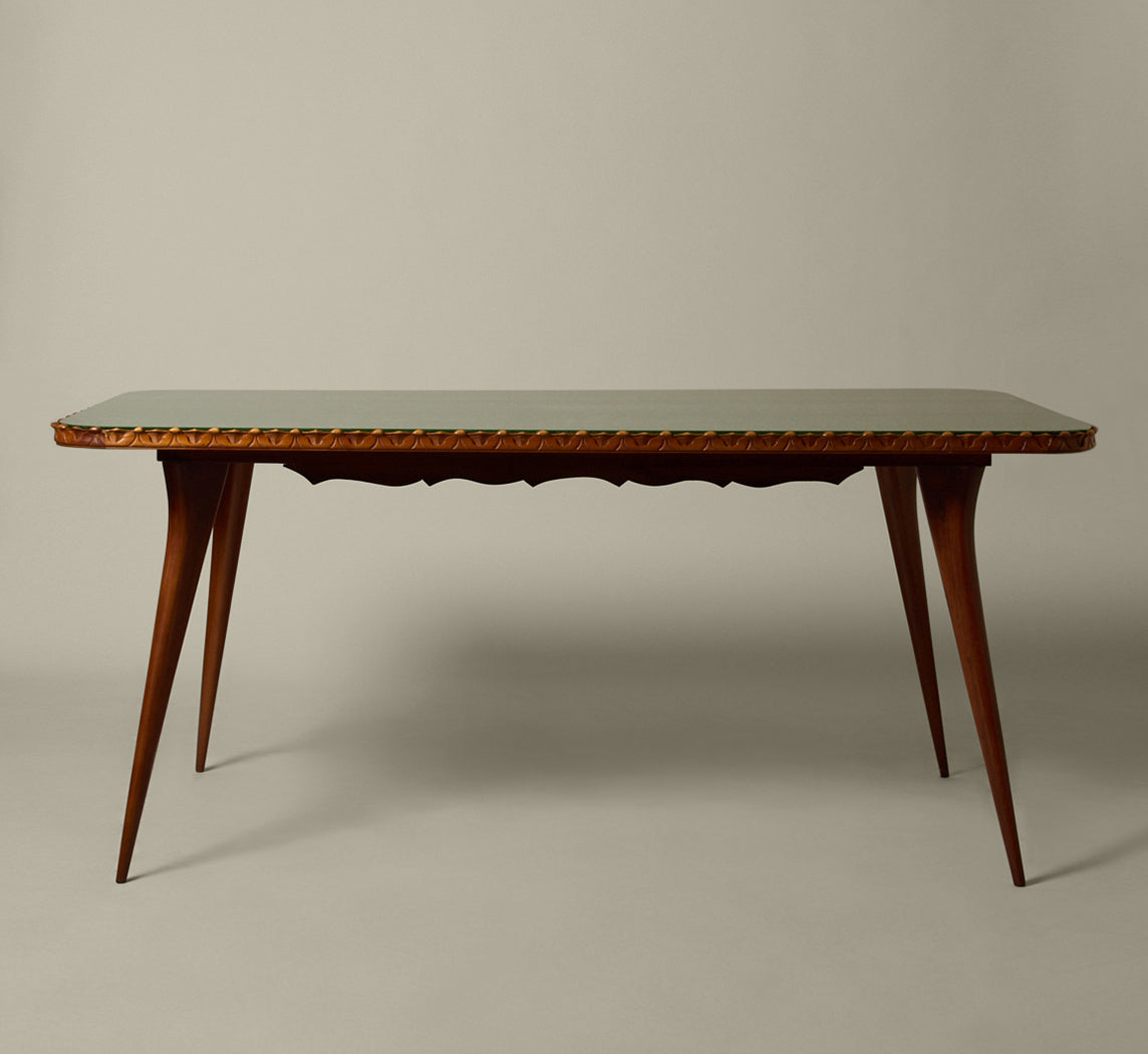 1960S ITALIAN DINING TABLE WITH CRAQUELLE GLASS TOP AND CARVED EDGES