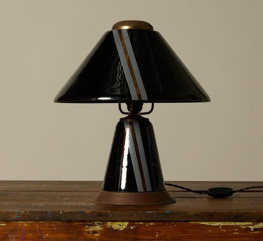 1960S ITALIAN BLACK GLASS AND BRASS TABLE LAMP