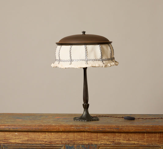 DUTCH ART DECO COPPER TABLE LAMP WITH HOOP SHADE, CIRCA 1925