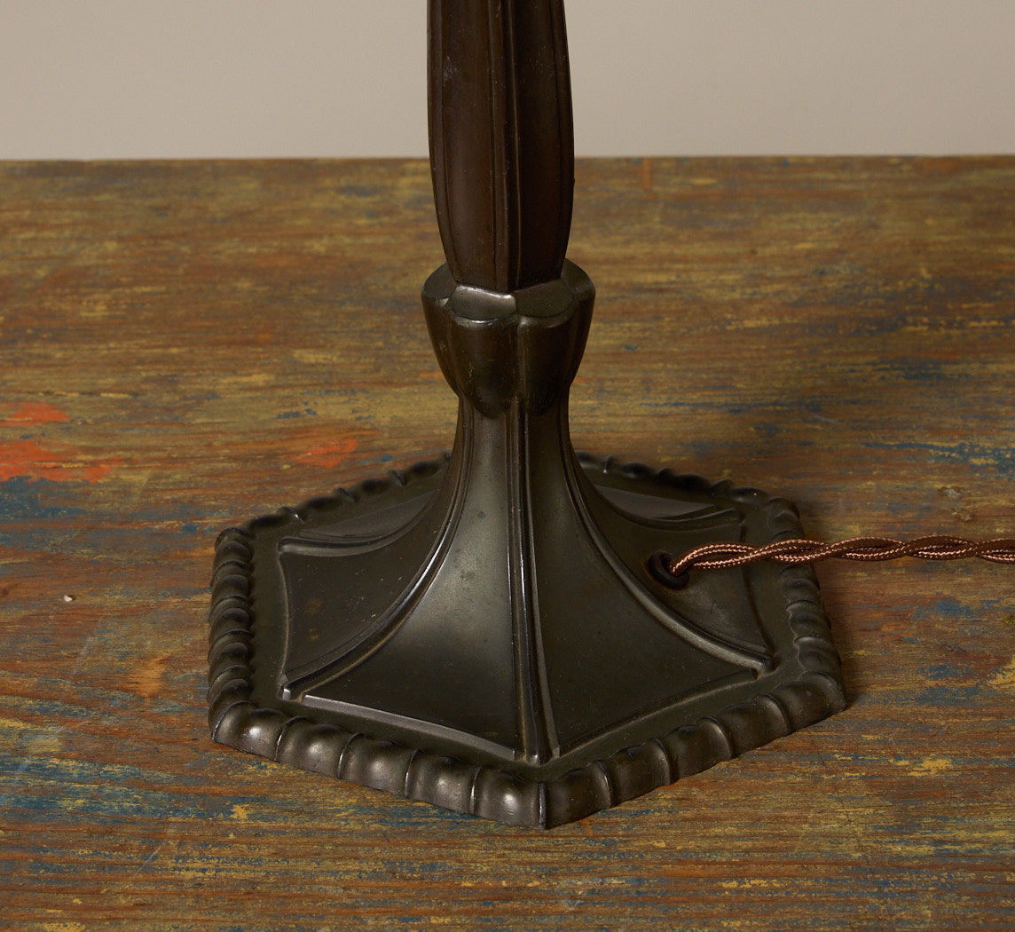 DUTCH ART DECO COPPER TABLE LAMP WITH HOOP SHADE, CIRCA 1925