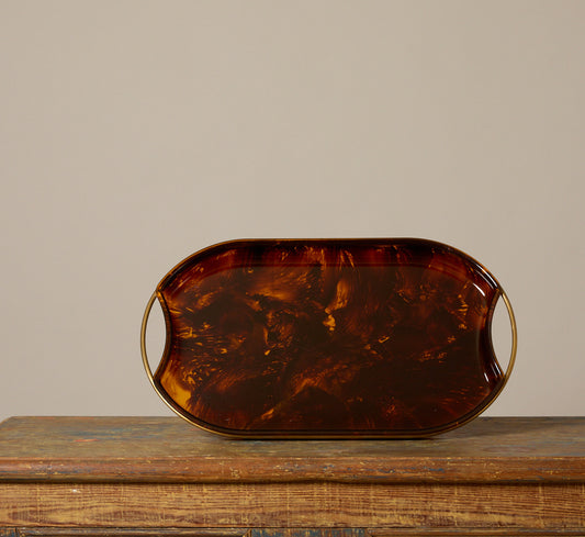 1970S ITALIAN TORTOISE SHELL LUCITE & BRASS TRAY