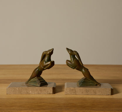 19TH CENTURY FRENCH BRASS AND MARBLE GAZELLE BOOKENDS