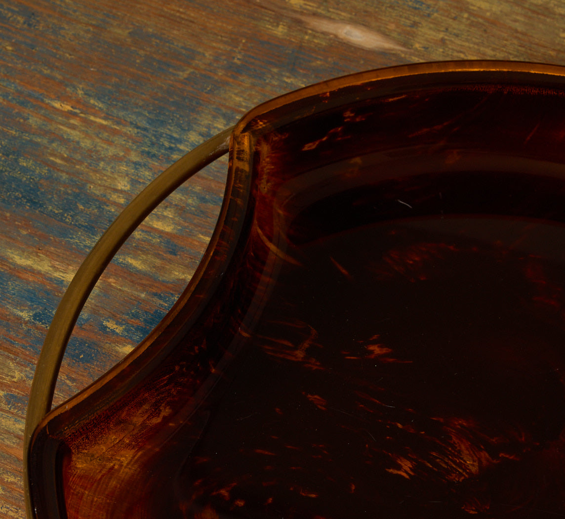 1970S ITALIAN TORTOISE SHELL LUCITE & BRASS TRAY