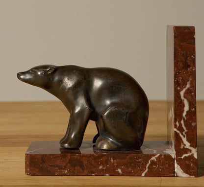 1930S FRENCH BRONZE AND MARBLE BEAR BOOKENDS