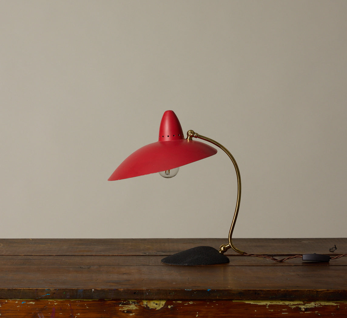 ITALIAN  RED WITCHES HAT LAMP, 1950S