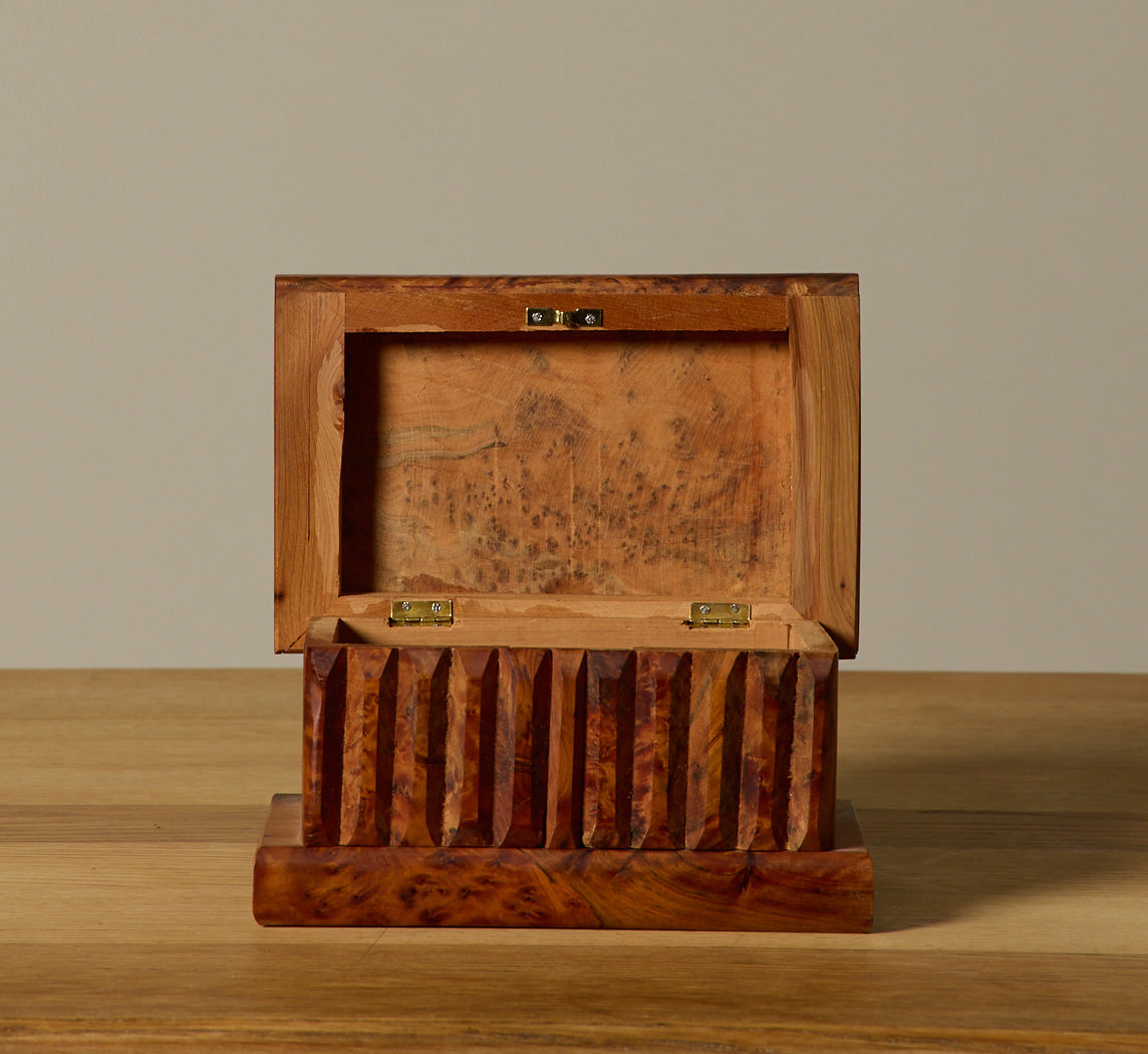 1960S FRENCH BURL JEWELRY BOX WITH SECRET COMPARTMENT