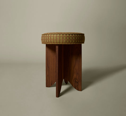 PIERCE & WARD LLOYD SIDE STOOL IN WALNUT AND RAW SILK CHECK
