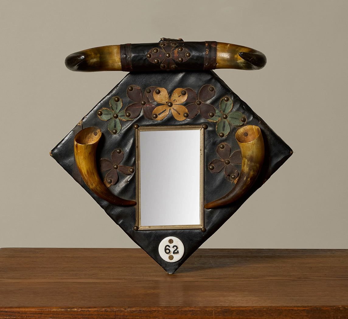 VINTAGE HORN MIRROR  WITH ROOM NUMBER