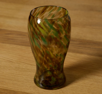 PIERCE & WARD HAND BLOWN SWIRL GLASSES IN GREEN TORTOISE