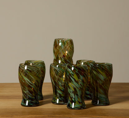 PIERCE & WARD HAND BLOWN SWIRL GLASSES IN JUBILEE