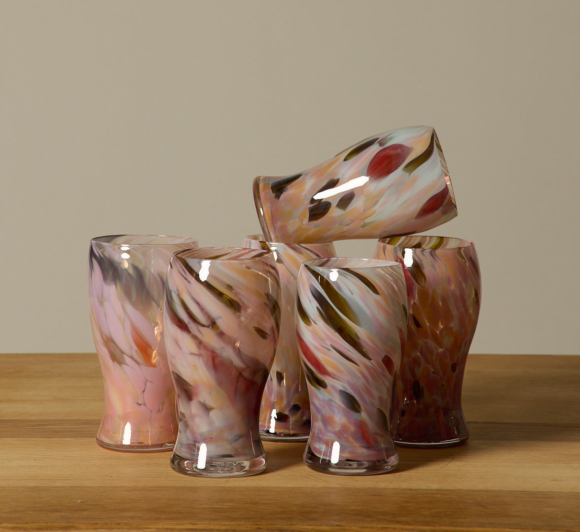 PIERCE & WARD HAND BLOWN SWIRL GLASSES IN CANDY