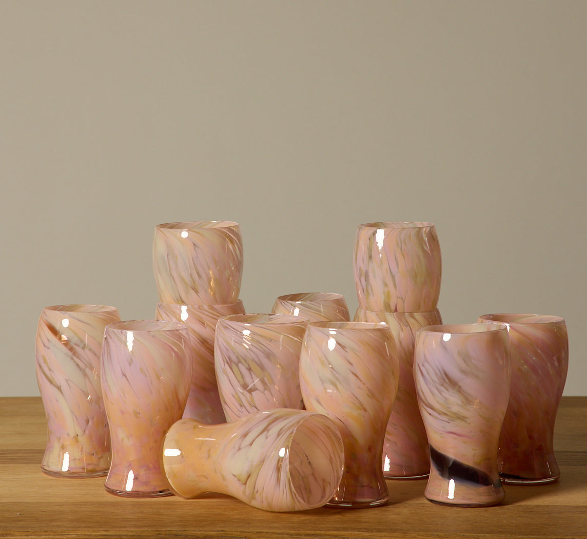 PIERCE & WARD HAND BLOWN SWIRL GLASSES IN BUBBLEGUM