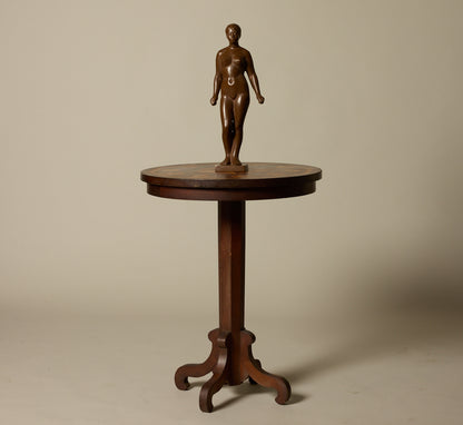 ANTIQUE HARDWOOD PEDESTAL TABLE WITH STAR INLAY