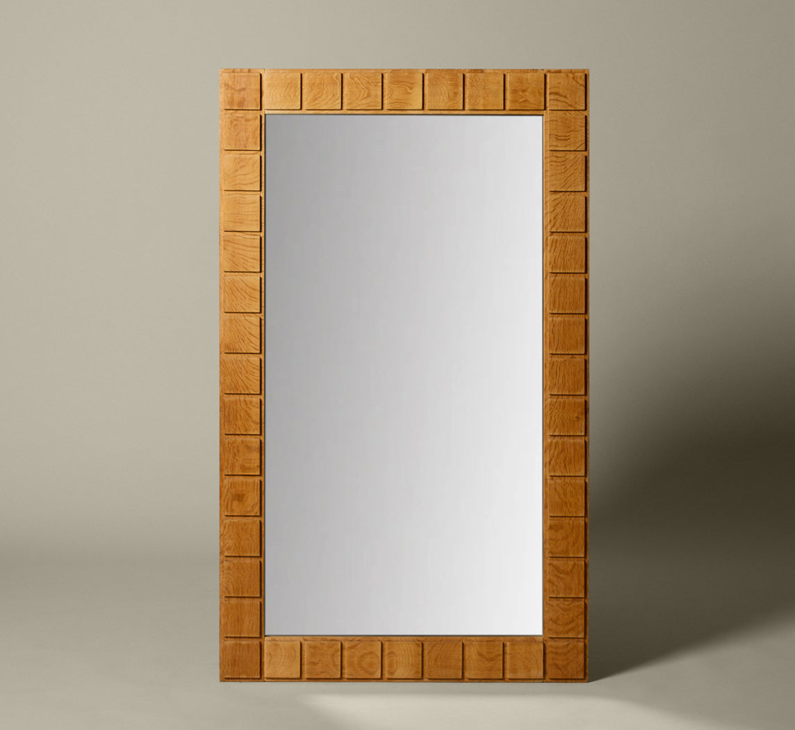 SWEDISH BRUTALIST PINE WALL MIRROR C. 1960'S