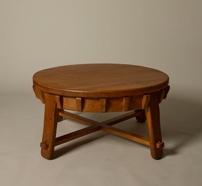 1960S FRENCH SOLID OAK BRUTALIST STYLE COFFEE TABLE