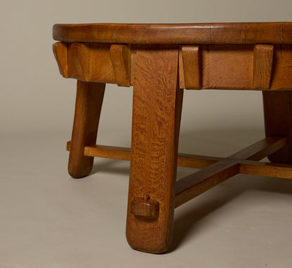 1960S FRENCH SOLID OAK BRUTALIST STYLE COFFEE TABLE