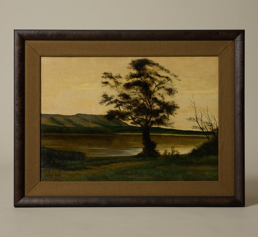 ANTIQUE EUROPEAN IMPRESSIONIST LANDSCAPE AT DAWN