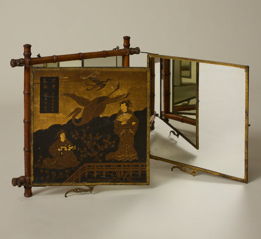 LATE 19TH CENTURY JAPANESE BAMBOO FOLD OUT MIRROR