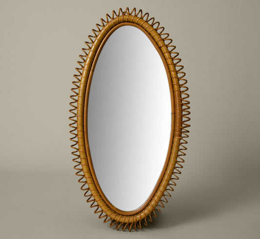 1950S ITALIAN RATTAN OVAL MIRROR