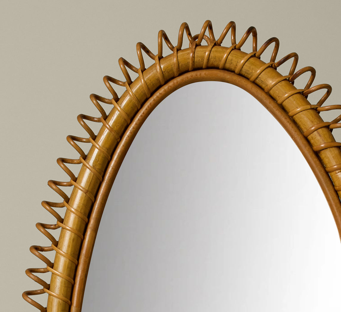 1950S ITALIAN RATTAN OVAL MIRROR