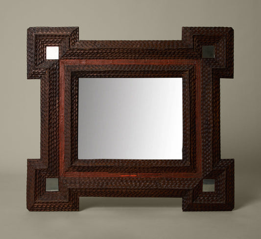 OVERSIZED 19TH CENTURY TRAMP ART MIRROR