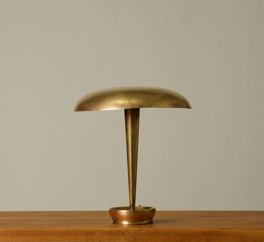 MID CENTURY BRASS TABLE LAMP WITH DOME SHADE