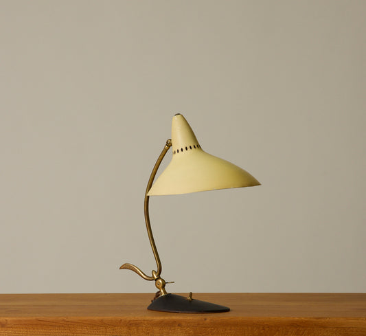 1950S WITCHES HAT DESK LAMP IN PALE YELLOW