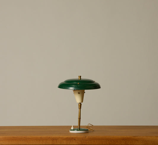 1950S  MID CENTURY ITALIAN GREEN AND BRASS TABLE LAMP