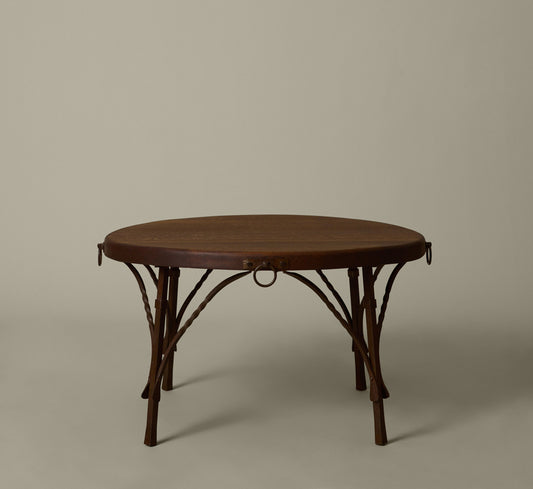 FRENCH BRUTALIST OAK IRON COFFEE TABLE