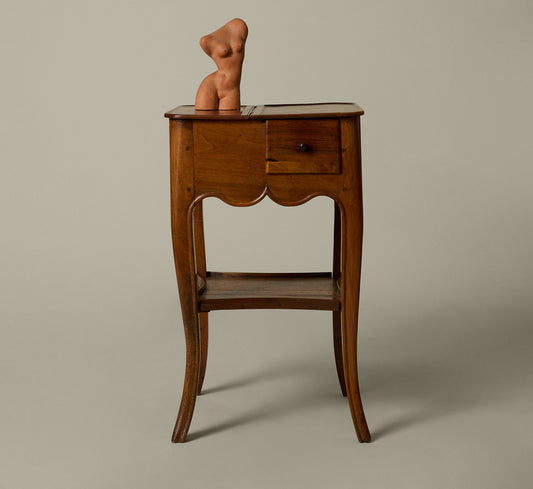 ANTIQUE FRENCH FRUITWOOD SIDE TABLE WITH DRAWER
