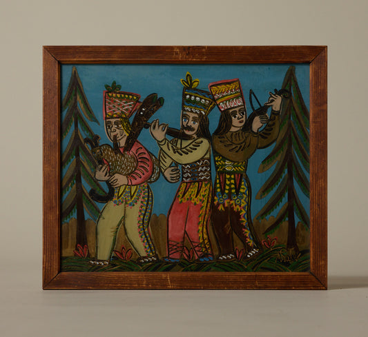 MID CENTURY FOLK ART PAINTING ON GLASS III