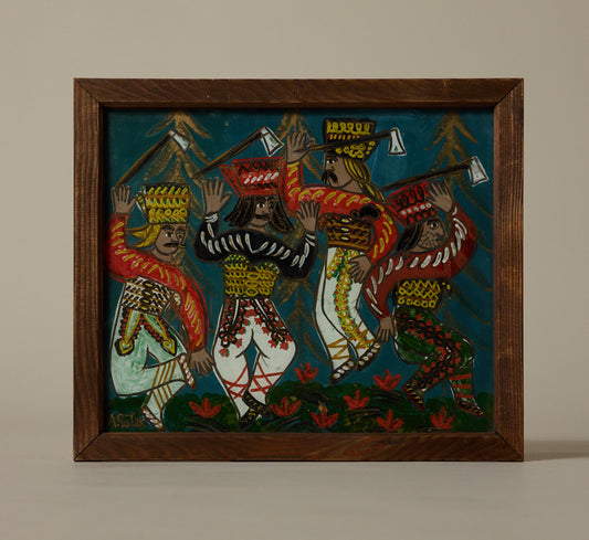 MID CENTURY FOLK ART PAINTING ON GLASS II