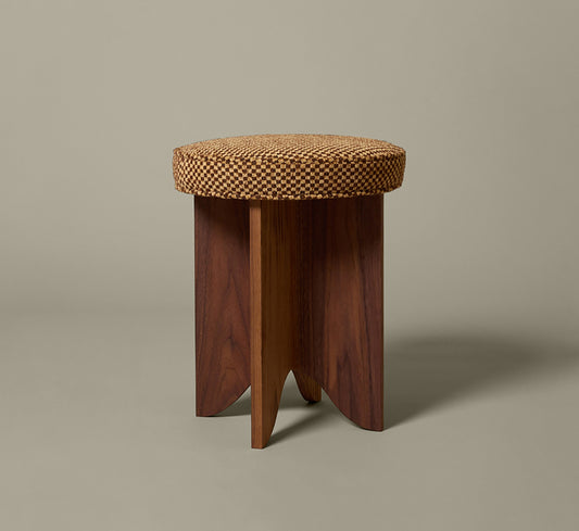 PIERCE & WARD LLOYD SIDE STOOL IN WALNUT AND TAWNY AND CREAM DELUCA CHECK