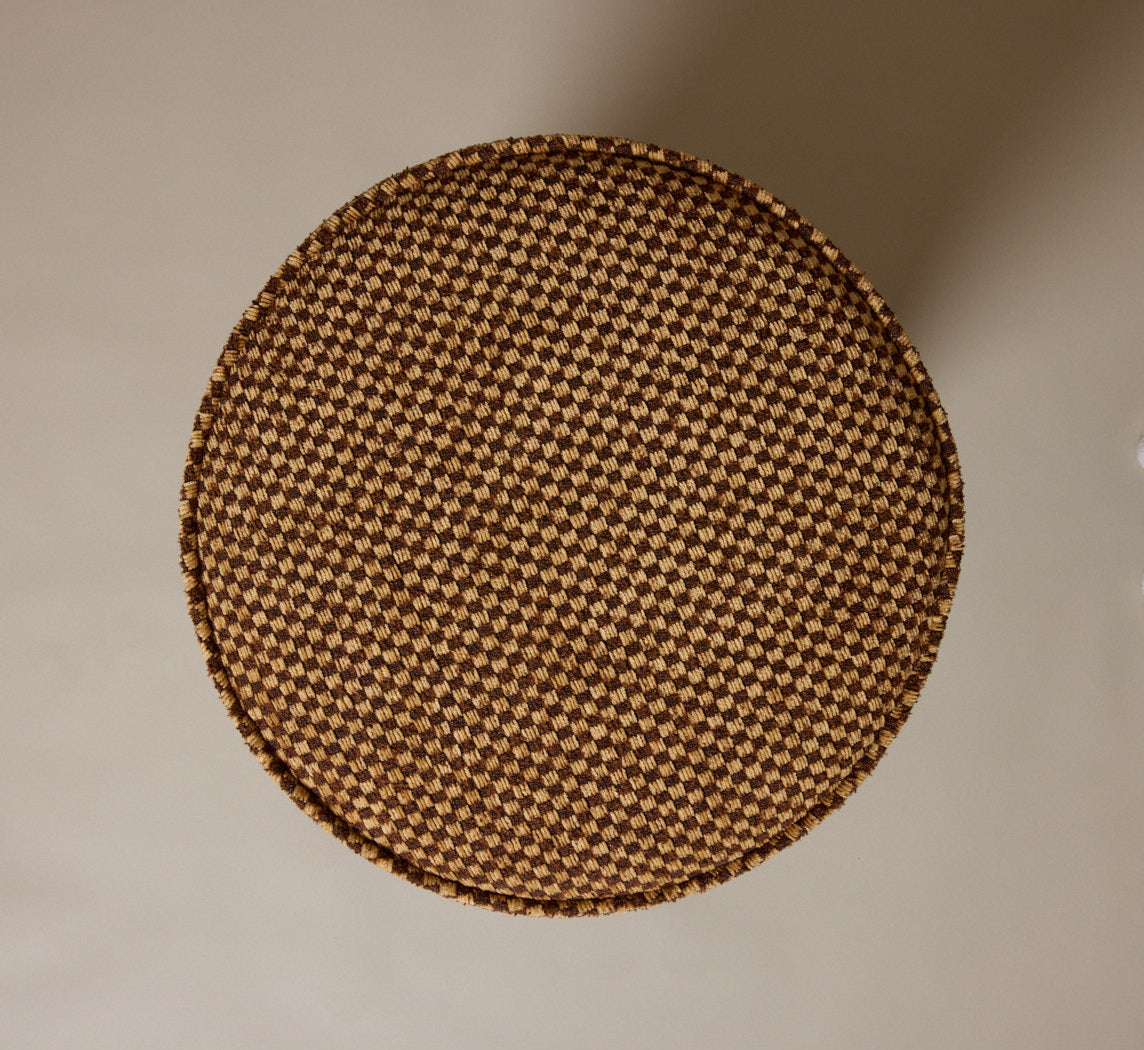 PIERCE & WARD LLOYD SIDE STOOL IN WALNUT AND TAWNY AND CREAM DELUCA CHECK