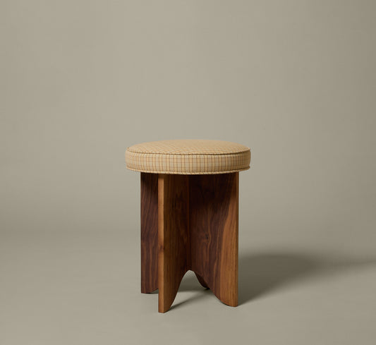 PIERCE & WARD LLOYD SIDE STOOL IN WALNUT AND YELLOW COTTON CHECK