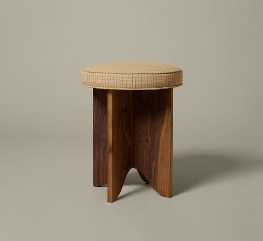 PIERCE & WARD LLOYD SIDE STOOL IN WALNUT AND YELLOW COTTON CHECK
