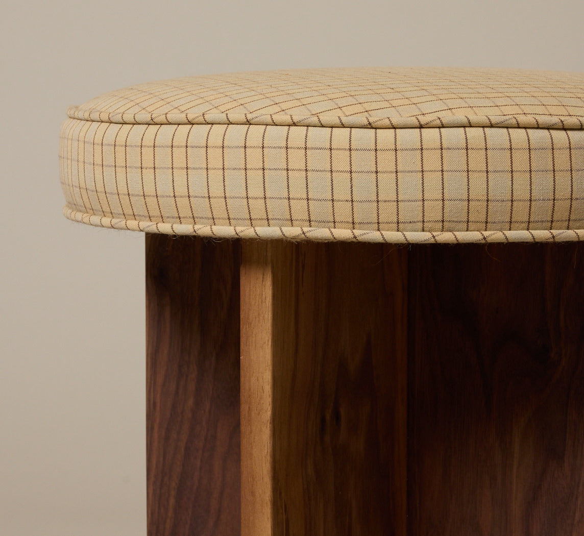 PIERCE & WARD LLOYD SIDE STOOL IN WALNUT AND YELLOW COTTON CHECK