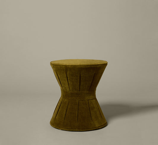 PIERCE & WARD DRUM SIDE TABLE IN OLIVE CHENILLE